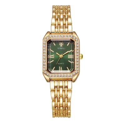 Ximili - Dameshorloge +Gratis armband - Polshorloge - Dames - Horloge - Horlogedoos - Vrouwen - Goud Groen - Diamonds