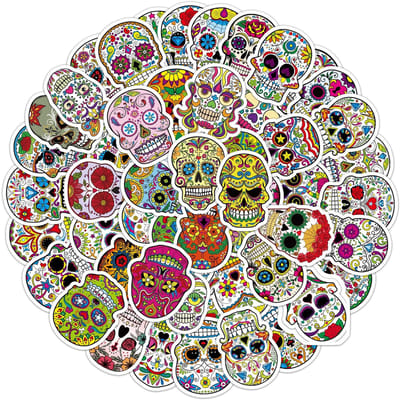 Dailygoods- Stickers 100 Halloween Doodskoppen - Waterdichte Stickers - Herbruikbare Stickerverwijderaar - Decoratieve Stickers - Voor Laptop/Fietscomputer/Skateboard - Zonder Resten Verwijderbaar - Decoratiestickers