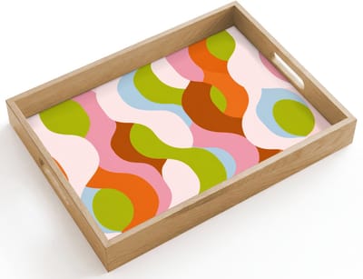 Dienblad hout 40x30 cm - Schootdienblad - Abstract - Vormen - Roze - Borrelplank rechthoek - Plateau dienbladen