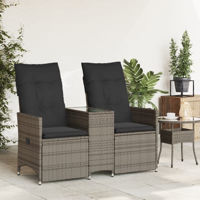 vidaXL - Tuinbank - 2-zits - verstelbaar - met - tafel - poly - rattan - grijs