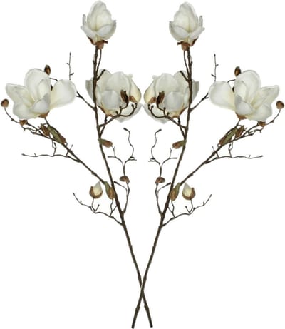 Mica Decorations Kunstbloemen Magnolia takken - 2x - 90 cm - wit - Kunst zijde - Boeket - stelen - siertakken