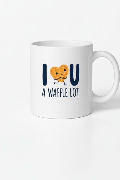Grappige Mok met Wafel Hart 'I WAFFLE U A WAFFLE LOT' | Liefdevolle Pun Cadeau