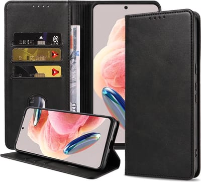 Smartphonica Telefoonhoesje geschikt voor Xiaomi Redmi Note 12 4G kunstleren Hoesje met Magnetische sluiting en Pasjeshouders Book Case met Klepje - Zwart geschikt voor Xiaomi Redmi Note 12 4G