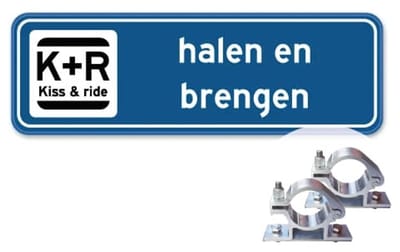 Parkeerbord Kiss and Ride - Weerbestendig Aluminium - 40x15 cm - Bevestiging: Met paalbeugels Ø48mm