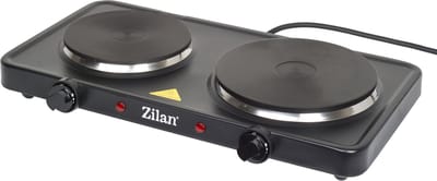 Zilan Elektrische Dubbele Kookplaat 2500W – Vrijstaande Hotplate – 2 Gietijzeren Kookzones (155 & 185 mm) – Thermostaat & Oververhittingsbeveiliging – Antislip – Compact & Snel Opgewarmd – Zwart