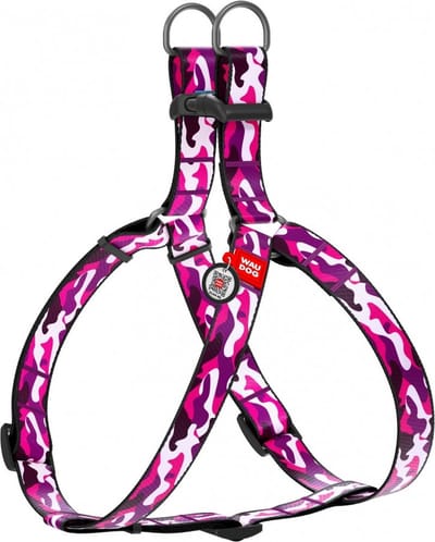 WAUDOG Pink Camo Harnas / Hondentuigje - Nylon - Gratis QR Tag - Breedte: 25 mm - Borstomtrek: 60 - 90 cm (GELIEVE ALVORENS BESTELLEN OPMETEN)