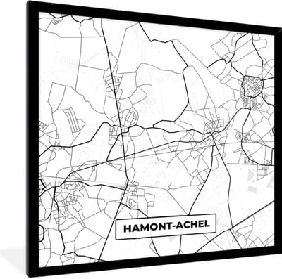 Fotolijst incl. Poster Zwart Wit- Stadskaart – Zwart Wit - Kaart – Hamont Achel – België – Plattegrond - 40x40 cm - Posterlijst