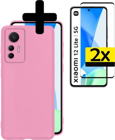 Hoesje - Met 2x Screenprotector - Geschikt voor Xiaomi 12 Lite - Sterk & Shockproof - Back Cover - Siliconen Case - Telefoon Hoes - Telefoonhoesjes - Lichtroze