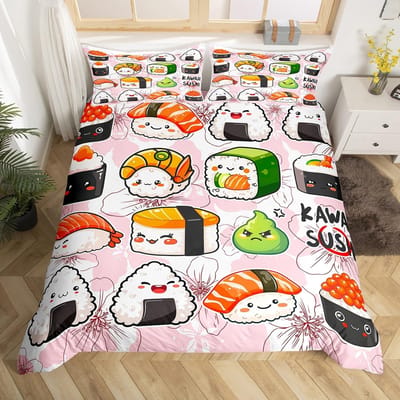 Sushi Dekbedovertrek Sets Voor Kinderen Jongens Meisjes Lichtgewicht Dons Dekbedovertrekken Slaapkamer Decoratie 2 Kussenslopen 1 Dekbedovertrek Geen Dekbed EU Single(135*200cm)3pcs