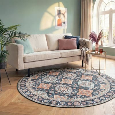 Fraai Rond vintage vloerkleed - Imagine Oriental Blauw - Ø 100cm