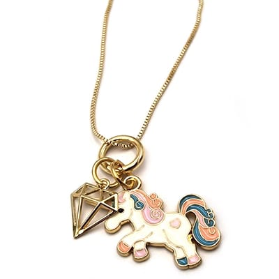 Goudkleurige ketting voor meisjes en dames met unicorn hanger en goudkleurig diamantje
