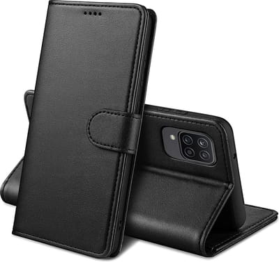 Hoesje Portemonnee voor Samsung Galaxy A12 Zwarte portemonnee met magnetische klep en kaartopslag