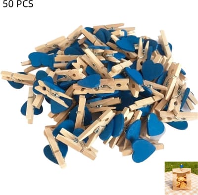 50 stuks - Blauwe mini-wasknijpers - kleine wasknijpers - 3 cm fotoknijpers met hart - met hartdesign - voor kinderen, kaarthouders en decoratie - diepblauw - 3×1.7cm
