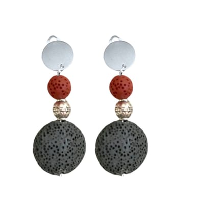 Clip oorbellen -lavasteen- grijs-rood- geen gaatje- Charme Bijoux