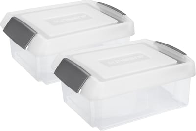Sunware 2x opslagboxen kunststof 17 liter transparant 45 x 36 x 14 cm afsluitbare extra hoge deksel