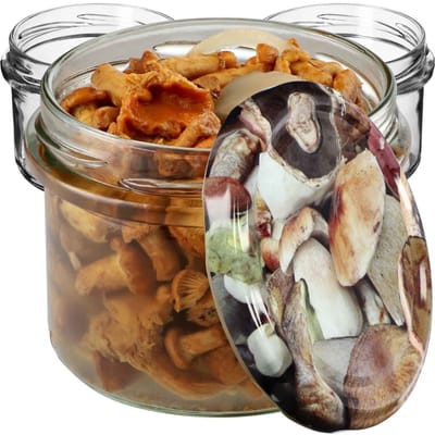 KADAX Kleine inmaakpotten, 235 ml, potten diameter 82, kleine potten voor honing en specerijen, jampotten met deksel, luchtdichte potten om cadeau te geven (paddenstoelen, 10 stuks)