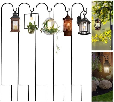 lantaarnstok, 5 stuks tuinherdershaken 90 cm, metalen tuinstok met haken, herdershaak, tuinsteker voor vogelkooien, vrije hangende decoratieartikelen, plantenmanden