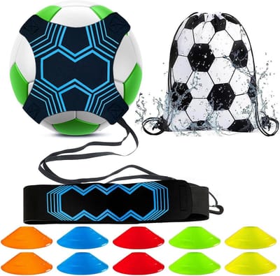Voetbal Trainingsset - Kick Trainer - Solo Voetbal Oefenen - Handen Vrij Trainen - Inclusief 10 Kegels - Zwart Geel