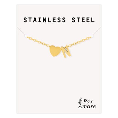 Letter N Armband Goudkleurig - Stainless Steel - Initiaal & Hartje Hanger - Initialen Armband op Cadeau Kaartje - Pax Amare - 15,5cm + 5cm verstelbaar