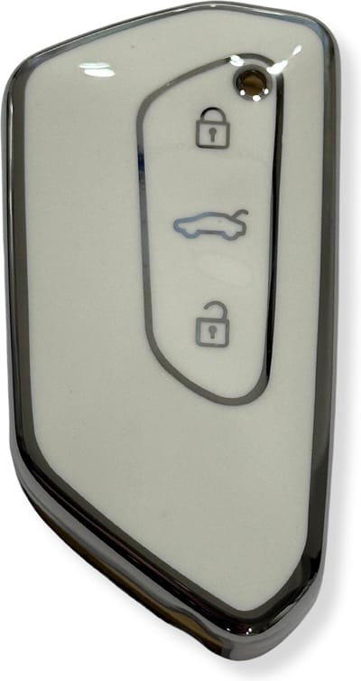 Sleutelcover voor Volkswagen, VW Sleutelhoesje, Key Case for VW, Autosleutel Hoesje Geschikt Voor Volkswagen, Volkswagen Golf 8, MK8, Polo, Tiguan, Skoda Superb, Skoda Octavia, Cupra Formentor, Wit - Zilver