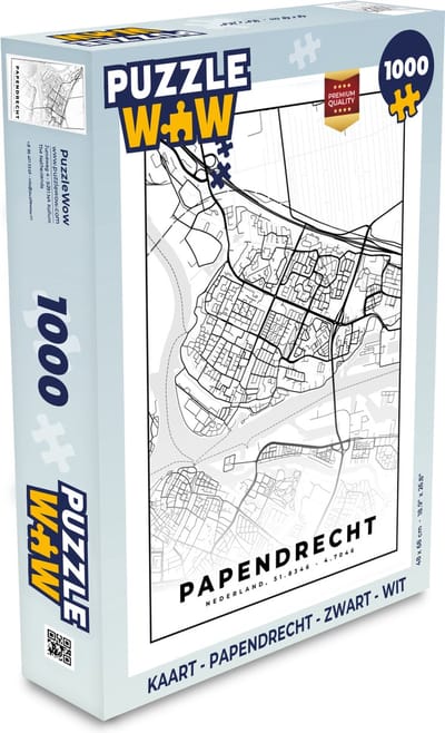 Puzzel Kaart - Papendrecht - Zwart - Wit - Legpuzzel - Puzzel 1000 stukjes volwassenen