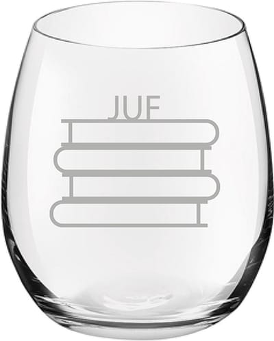 Gegraveerde Drinkglas 39cl Juf met boeken