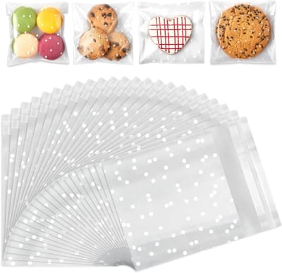 200 Stuks Polka Dot Koekjeszakken 10x10cm Duidelijke Zelfsluitende Verpakkingen voor Zoete Koekjes, Chocolade en Snoepgoed