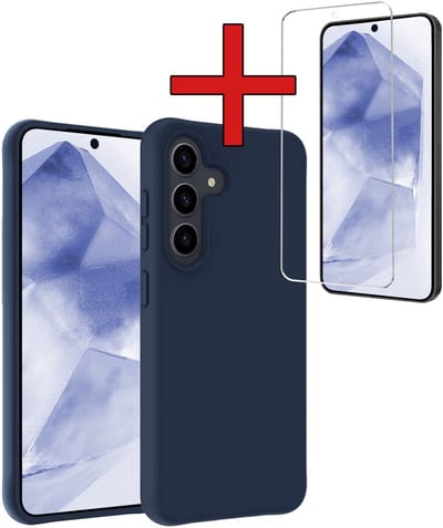 Hoesje - Met Screenprotector - Geschikt voor Samsung Galaxy A56 - Sterk & Shockproof - Telefoon Hoes - Back Cover - Siliconen Case - Telefoonhoes - Donkerblauw