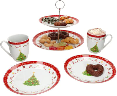 5-delige etagèreset kerstdroom voor 2 personen gemaakt van porselein - 1x 161875 2x 161872 + 2x 161883