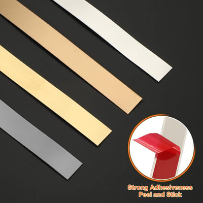 Metalen rand voor muur, 4 m x 10 mm, zelfklevende rand van roestvrij staal, elektrogeplateerd, metalen strip voor lijsten, spiegels, plafond, muur, goud