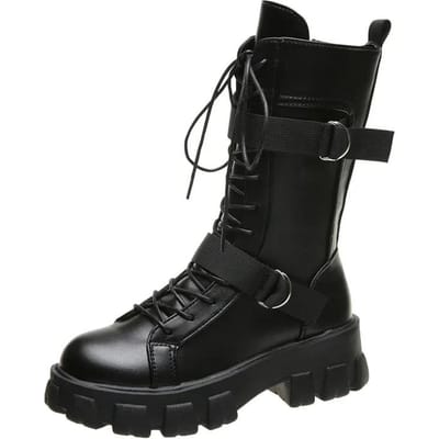 Lente Motorlaarzen Dames Cosplay Hoge Laarzen Lange Schacht Leer Ridderlaars Punk Gothic Klassiek Zwart Hoge Hak Schoenen 35 zwart