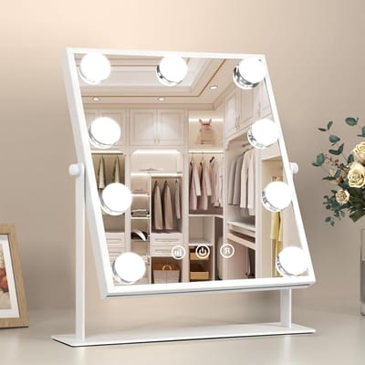 Hollywood Make-up Spiegel met Verlichting, 3 Kleurmodi, Aanraakbediening en Dimbare 9 LED Lichten voor een Perfecte Make-upervaring in de Kleedkamer