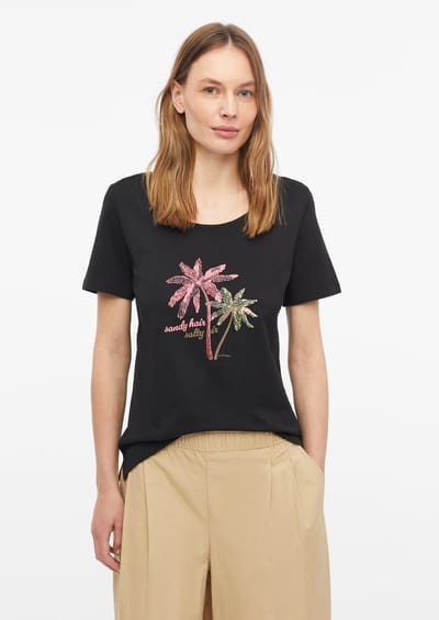 Zachte katoenen T-shirt met print op de voorkant en ronde hals voor vrouwen s.Oliver