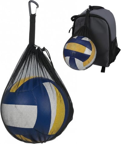 SnelShoppen - Nylon Ballennet, Draagbare Vouwbare Ballentas met Karabijnhaak en Trekkoord, Geschikt voor Basketbal, Voetbal, Volleybal, Zwart, 1 Stuk