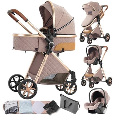 3-in-1 Combi Kinderwagen voor Pasgeborenen - Opvouwbare Buggy met Draagbare Reiswieg