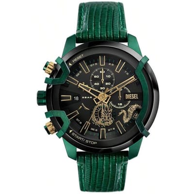Diesel Heren Quartz Horloge Leren Band 48mm Wijzerplaat DZ4651 zwart