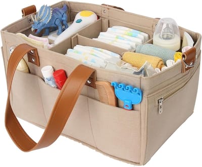 Vilten Luiertas - Moeder Tas - Babykamer Organizer - Grote Capaciteit - 38x23x18 cm - Beige