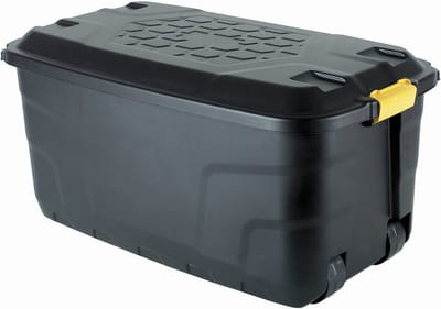 Zwarte opbergkist 110L met wielen en deksel | vergrendelbaar | Easy lock | 380KG+ Laadvermogen