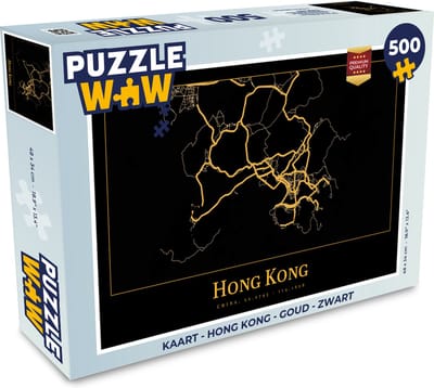 Puzzel Kaart - Hong Kong - Goud - Zwart - Legpuzzel - Puzzel 500 stukjes