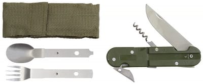 Fox Outdoor - Multi Tool met Vork, Mes & Lepel - Leger Groen