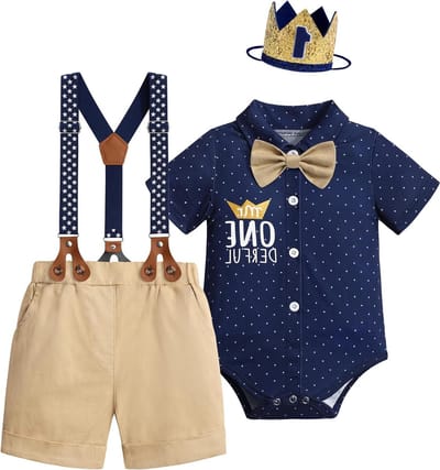 Baby Jongen Verjaardag Outfit - Eerste Verjaardag Set - Feestelijke Herinneringen Maken - Compleet Accessoires Pakket - 12-18 Maanden - Marineblauw