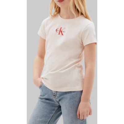 Calvin Klein Girls Micro Monogram Top Pearl Taglia: 4 | T-shirt Outlet | kids | Bianco