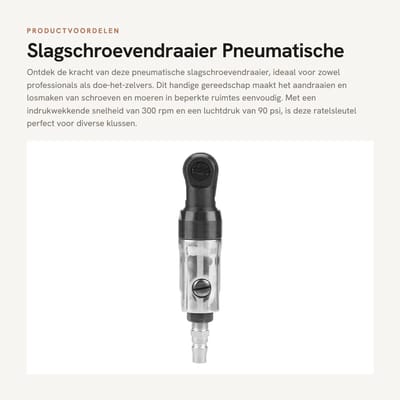 Dailygoods- Pneumatische Ratelsleutel 3/8 Inch - Luchtsleutel met 1/4" Inlaataansluiting - 300 RPM - 90 PSI Luchtdruk - Compact Formaat - Hefboombesturing - Luchtmoersleutel