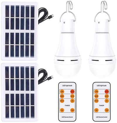 Zonne-lamp LED nood lamp draagbare camping licht met afstand timer, verlichting sensor, USB opladen en zonnepaneel opladen,7W zonne-energie lamp 2 stuks