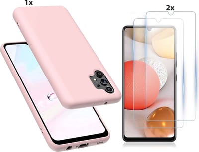 Hoesje Geschikt Voor Samsung Galaxy A32 5G Hoesje Soft Nano Silicone Backcover Gel Licht Roze Met 2x Glazen Screenprotector