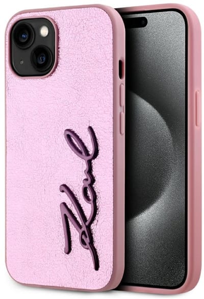 Karl Lagerfeld Wrinkled Metal Signature - iPhone 15 Hoesje - Roze - Unieke Ontwerp - Exclusieve Bescherming
