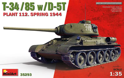 MiniArt Modelbouwpakket Militaire voertuigen - 35293 T-34/85 w/D-5T Plant 112. Spring 1944 Plastic - 1:35 - Modelbouw