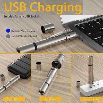 Laserpen - Oplaadbaar met USB - Rode Laser - RVS Zilver - UV - Zaklamp - LED - Kat - Katten speeltjes - Kattenspeelgoed - 7 Verschillende Standen 7