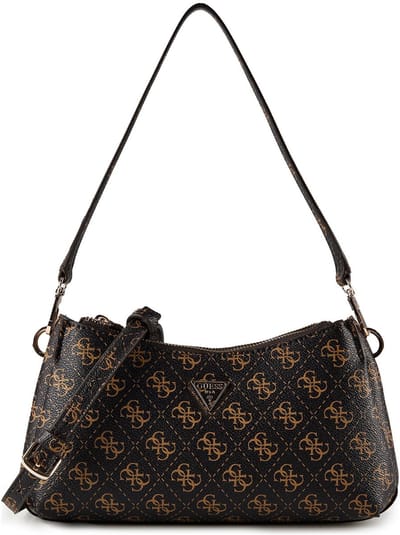 GUESS schoudertas Noelle II 3 Comp Shoulder Xbody Brown Logo donkerbruin