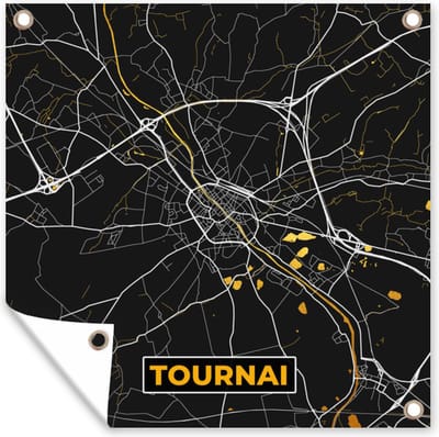 Tuin poster Stadskaart - Tournai - Goud - Plattegrond - Kaart - 200x200 cm - Tuindoek